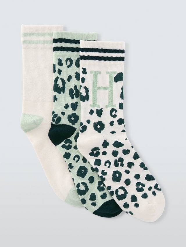 

Носки до щиколотки с принтом звериного алфавита John Lewis, H, Pack of 3, Green