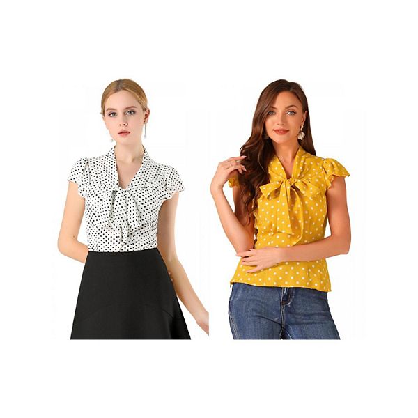 

2 упаковки женской летней блузки с галстуком-бабочкой и рюшами Inspire Chic, White Yellow