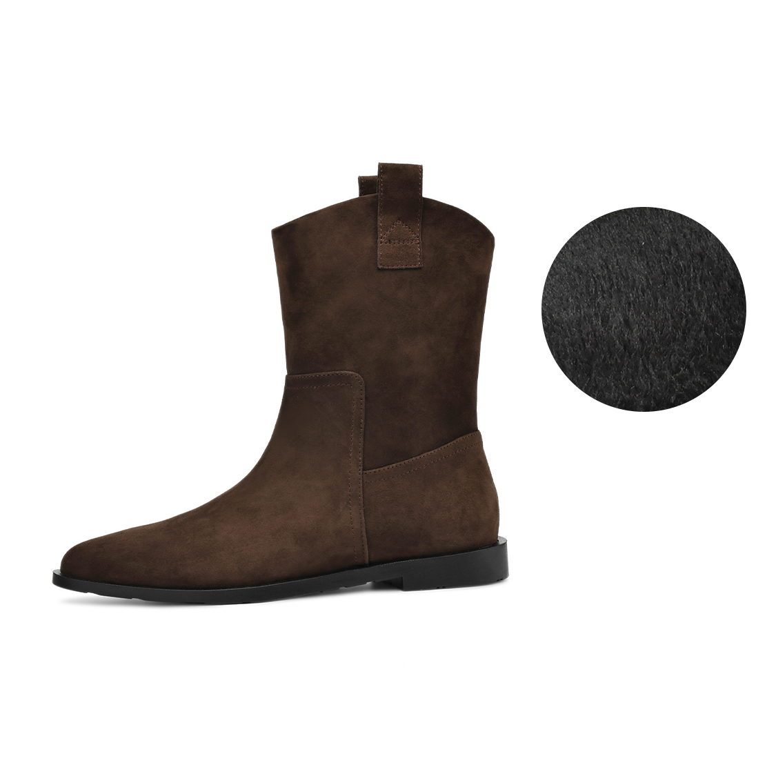 BOERDIQI Женские замшевые ботинки на 2 см с меховой подкладкой коричневые, цвет Brown Fleece-Lined — фото 2