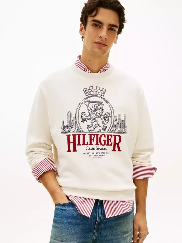Хлопковая толстовка с эмблемой Heritage, цвет лепесток слоновой кости Tommy Hilfiger