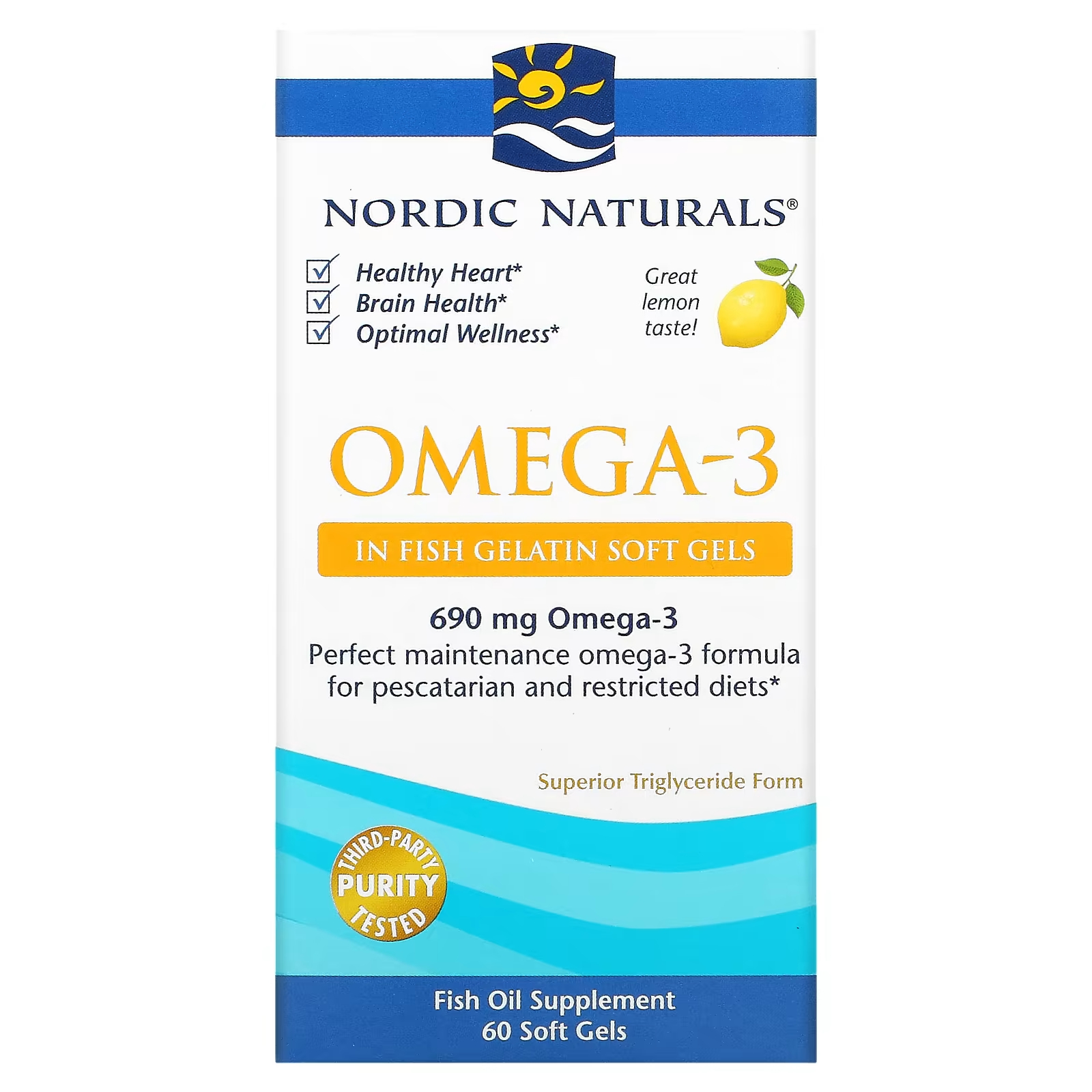 

Nordic Naturals Омега-3 с лимоном, 690 мг, 60 мягких капсул из рыбного желатина (345 мг на гель)