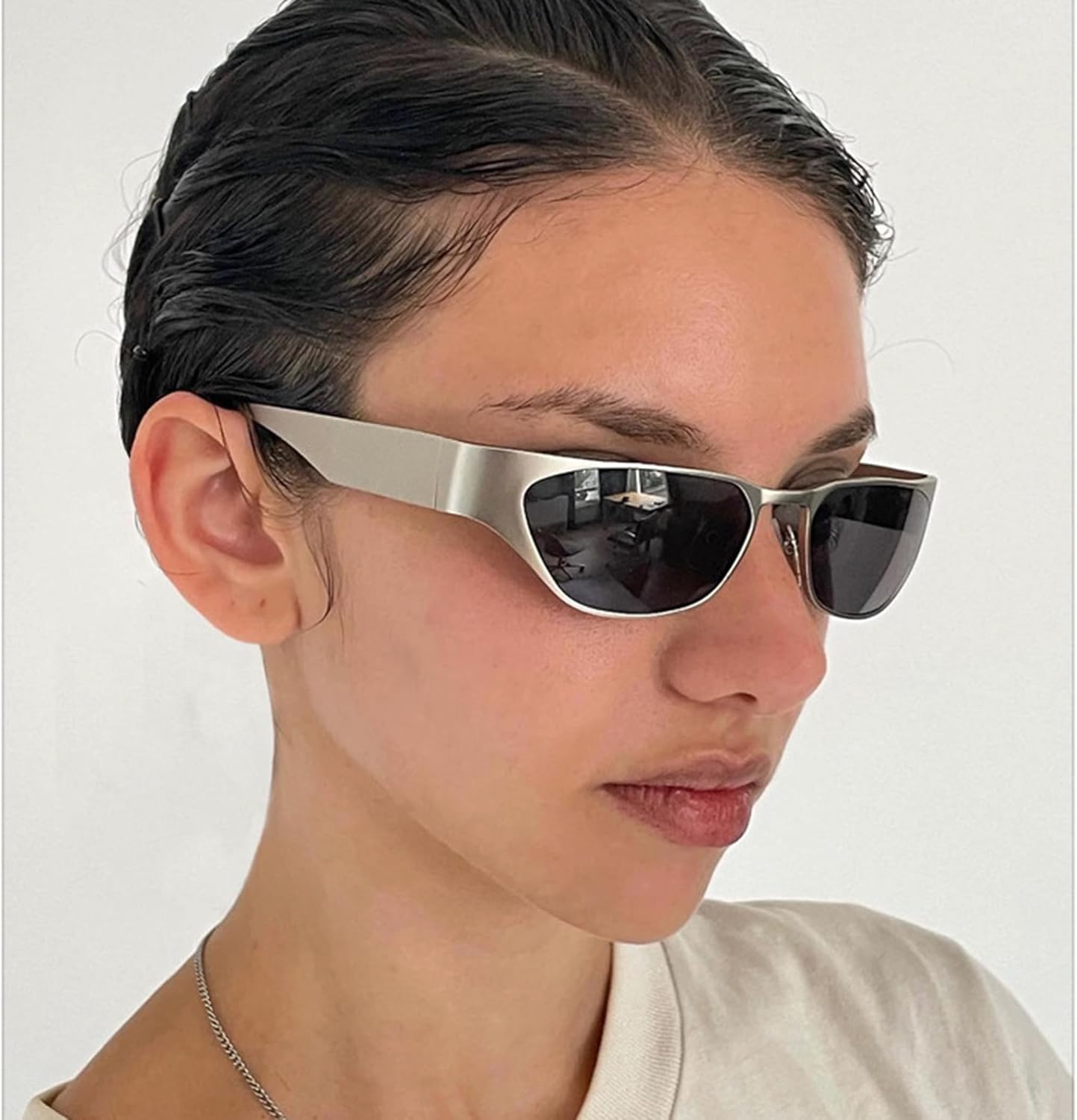 

bullabulling Модные солнцезащитные очки Y2k для женщин и мужчин, защита от ультрафиолета UV400, панк-очки, ретро, ​​маленькие линзы, серые оттенки UV400, Silver/Black Lens