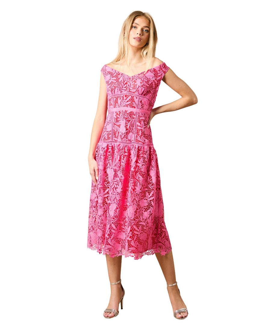 

Женское миди-платье с цветочным кружевом и открытыми плечами Oasis, Pink