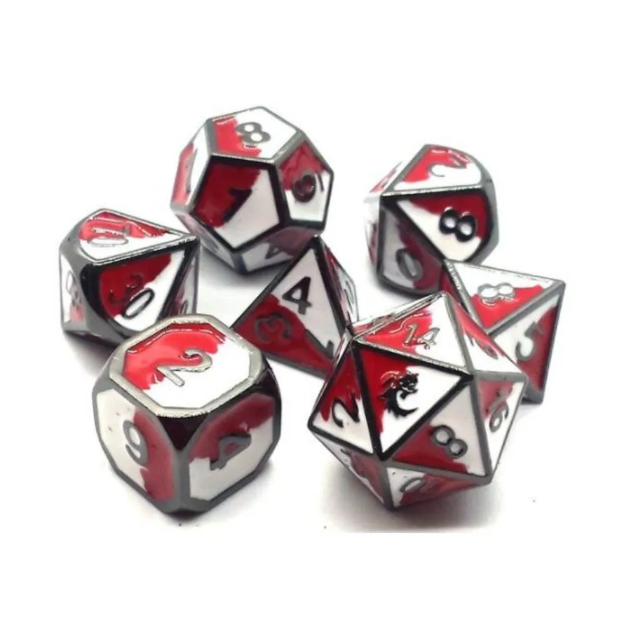 

Набор Poly — красный и белый с черным никелем (7), Metal Dice - Dragon Forged