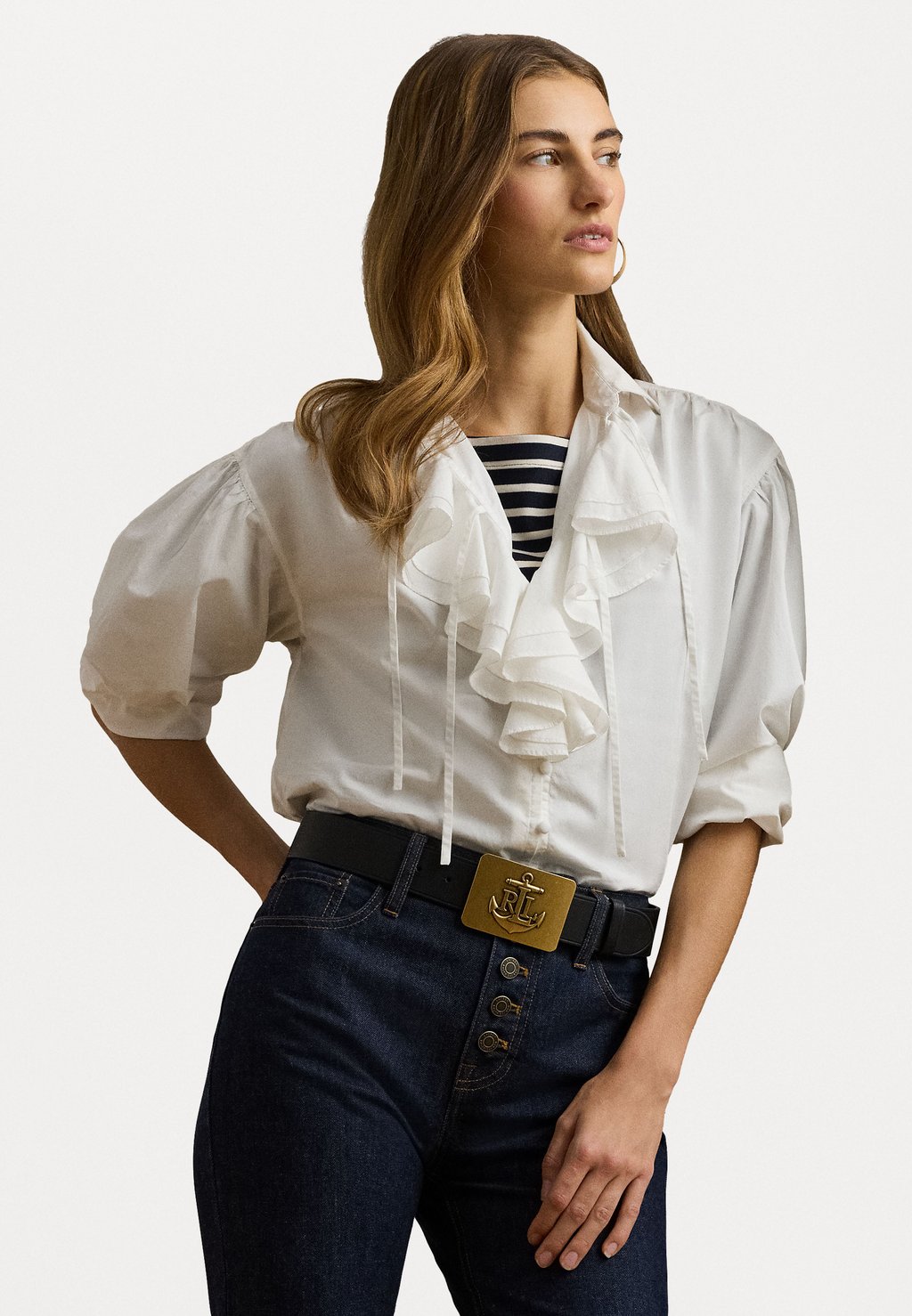 

Блуза RUFFLE-TRIM COTTON BROADCLOTH SHIRT Lauren Ralph Lauren, белый