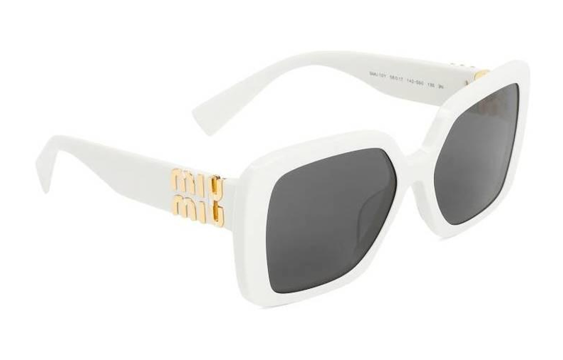 Солнцезащитные очки асимметричной формы женские белые MIU MIU — фото 4