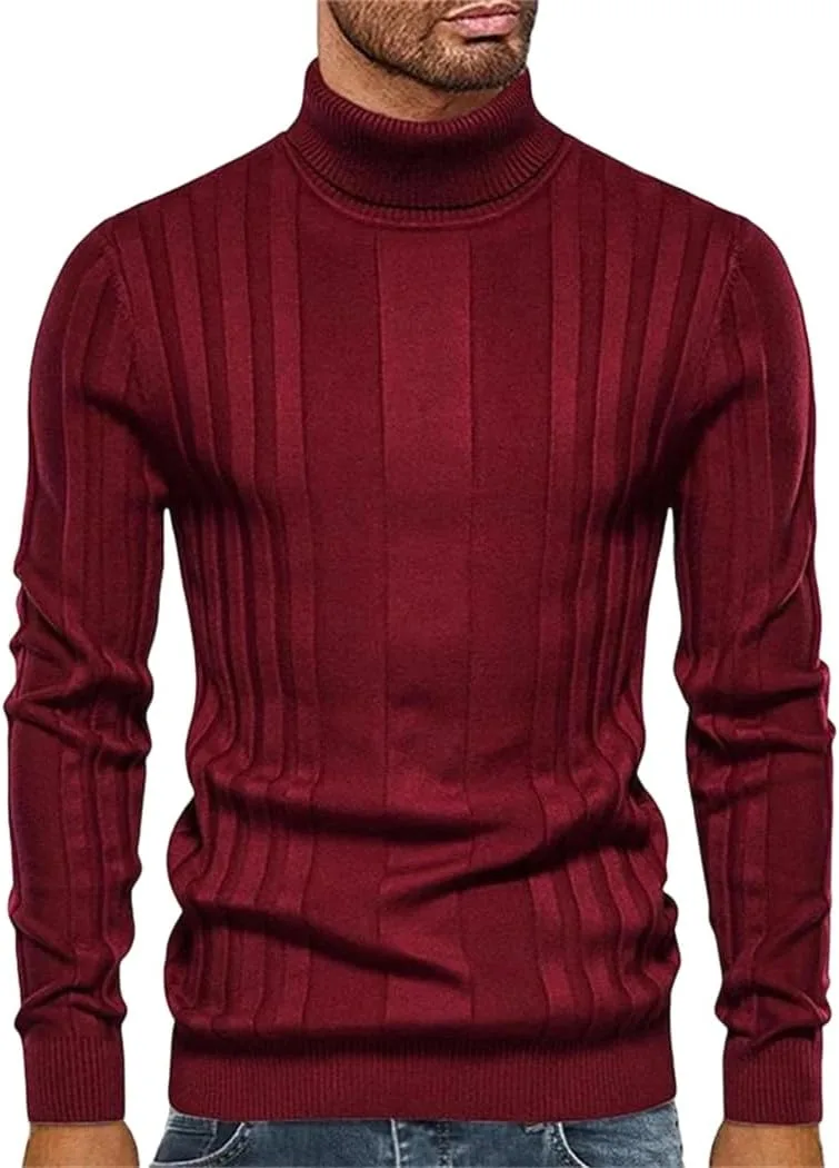 

Мужской свитер с высоким воротником, теплый, однотонный