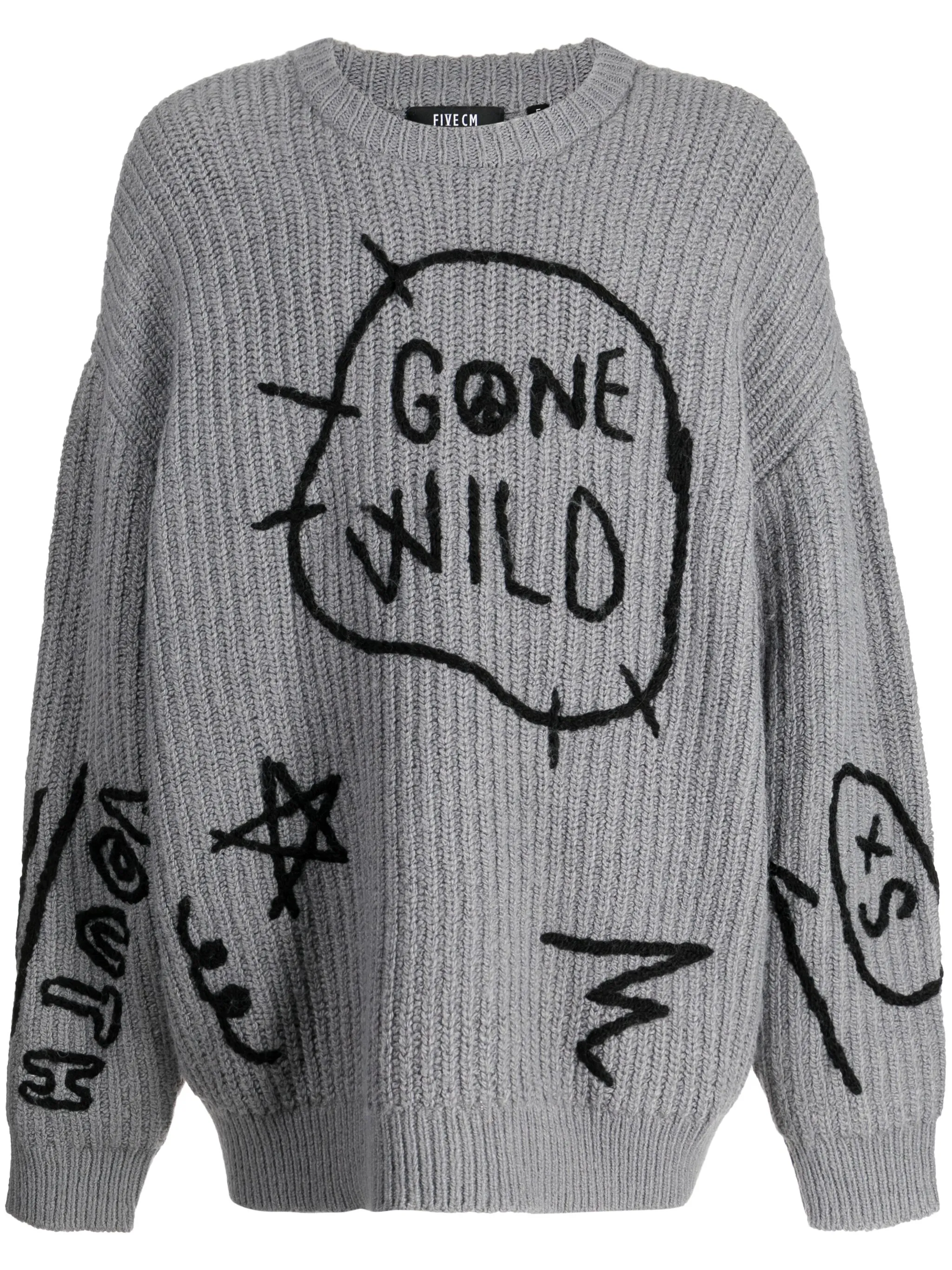 

Джемпер фактурной вязки с вышивкой Five Cm, серый