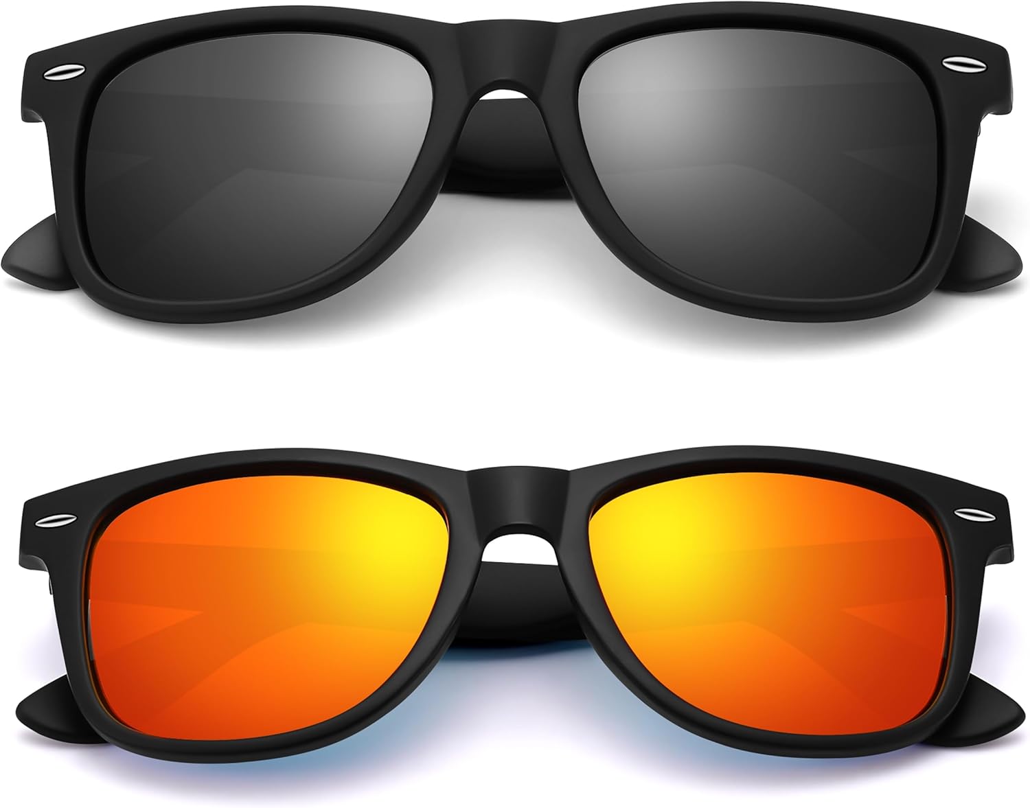 

Поляризованные солнцезащитные очки Bouryo Square Wayfarer для мужчин и женщин, для вождения, рыбалки, с защитой UV400 (2 шт.), A4-(2 Pack) Matte Black/Gray + Matte Black/Red