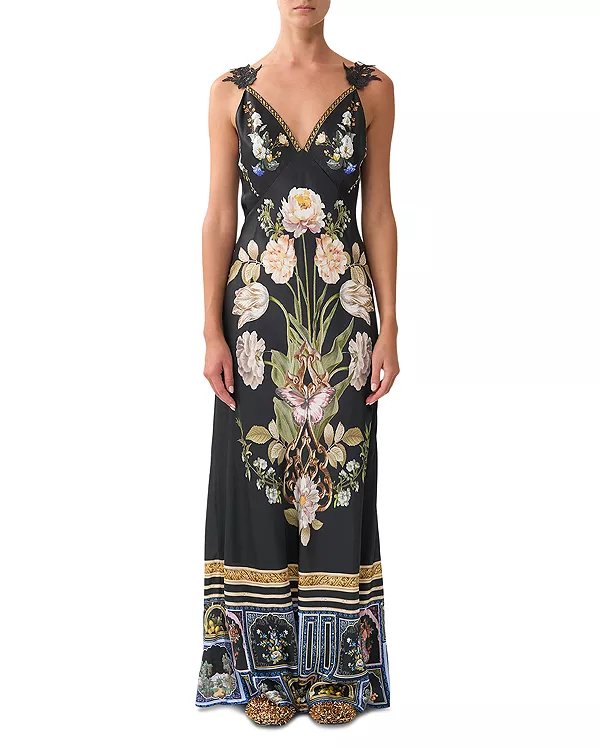 

Шелковое платье с цветочным принтом, скроенное по косой Camilla, мультиколор