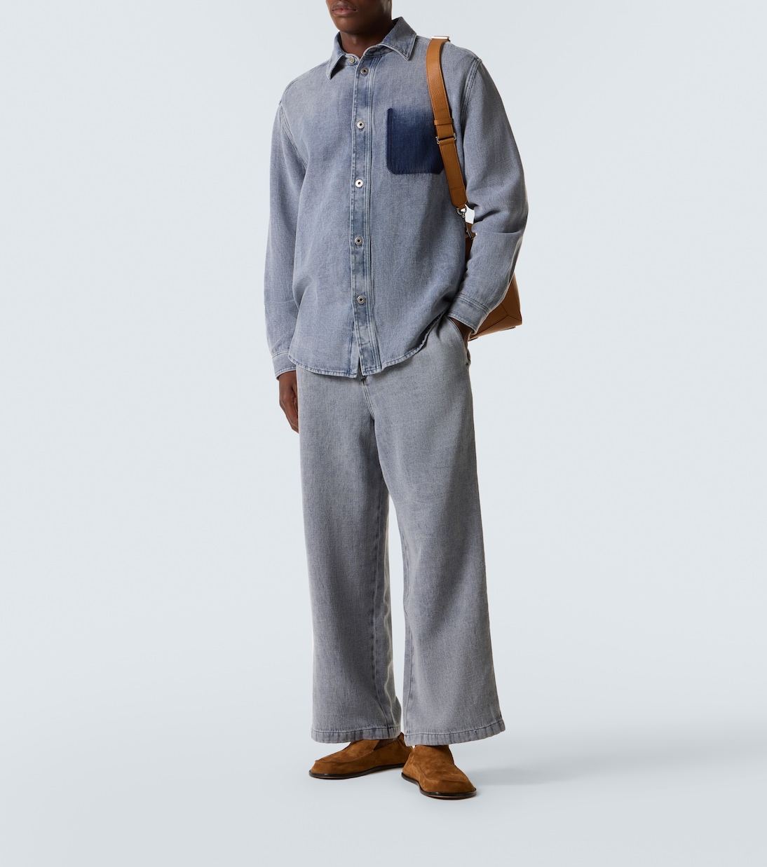 Джинсы со средней посадкой и широкими штанинами Loewe, Grey Blue — фото 2