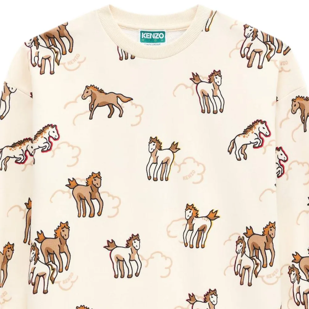 Детское платье с круглым вырезом горловины средней длины KENZO, экрю — фото 4
