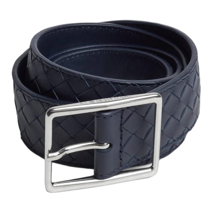 Bottega Veneta Мужской ремень из телячьей кожи темно-синий шириной 3,5 см, Dark Blue — фото 2