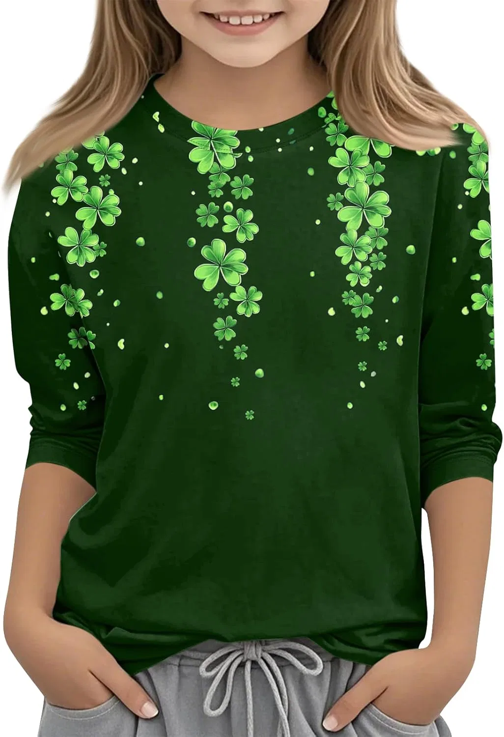 Футболка с принтом Shamrock, Oversized, 3/4 рукав, 1-dark Green