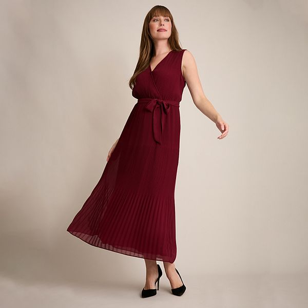 

Женское платье-макси без рукавов плиссированное с запахом и поясом London Times, Wine