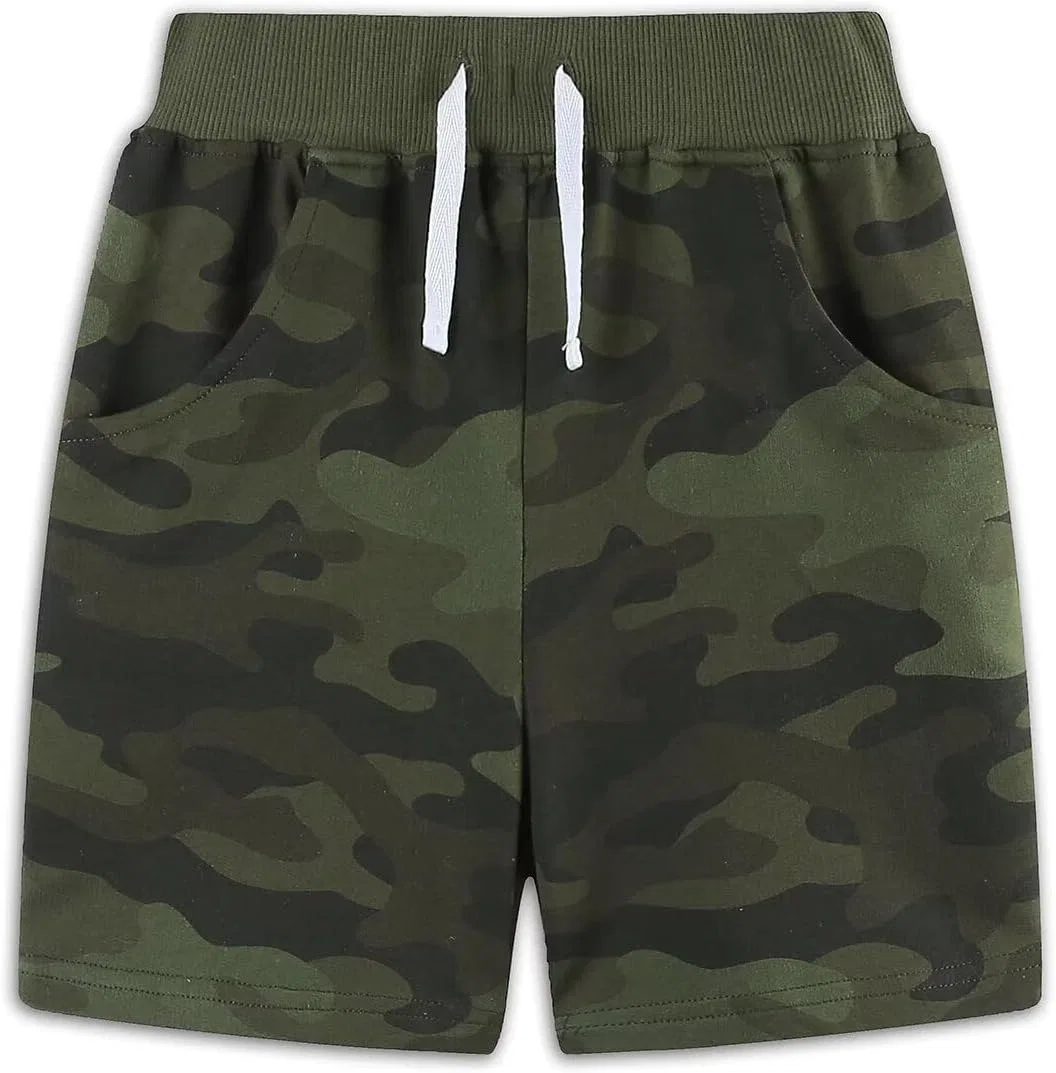 Шорты для мальчиков, хлопковые с эластичным поясом и карманами, YANGLYN, Camo White