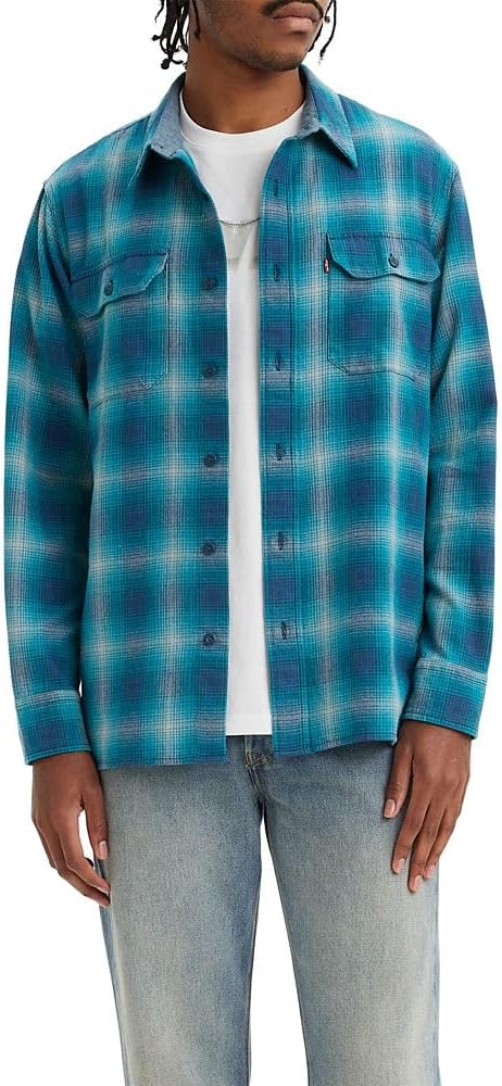 

Мужская классическая рабочая рубашка Levi's с длинным рукавом, Scottie Plaid Ocean Depths