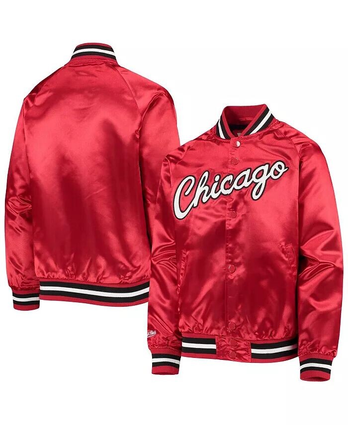Классическая атласная куртка реглан на кнопках Red Chicago Bulls для больших мальчиков и девочек Mitchell & Ness, красный — фото 2