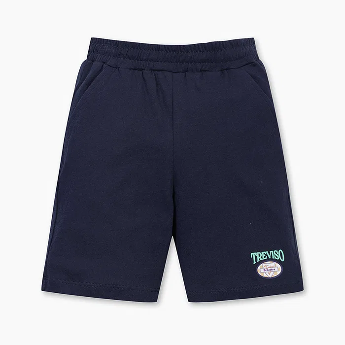 Детские графические шорты длиной 4 части тёмно-синего цвета от Benetton Kids