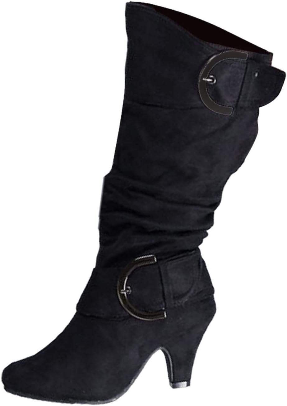 

Женские ботинки Hbeylia модные, мягкие с сборкой, из кожи, с круглым носком, массивным средним каблуком, полусапоги на среднем голенище с боковой молнией, с широким высоким голенищем, черный