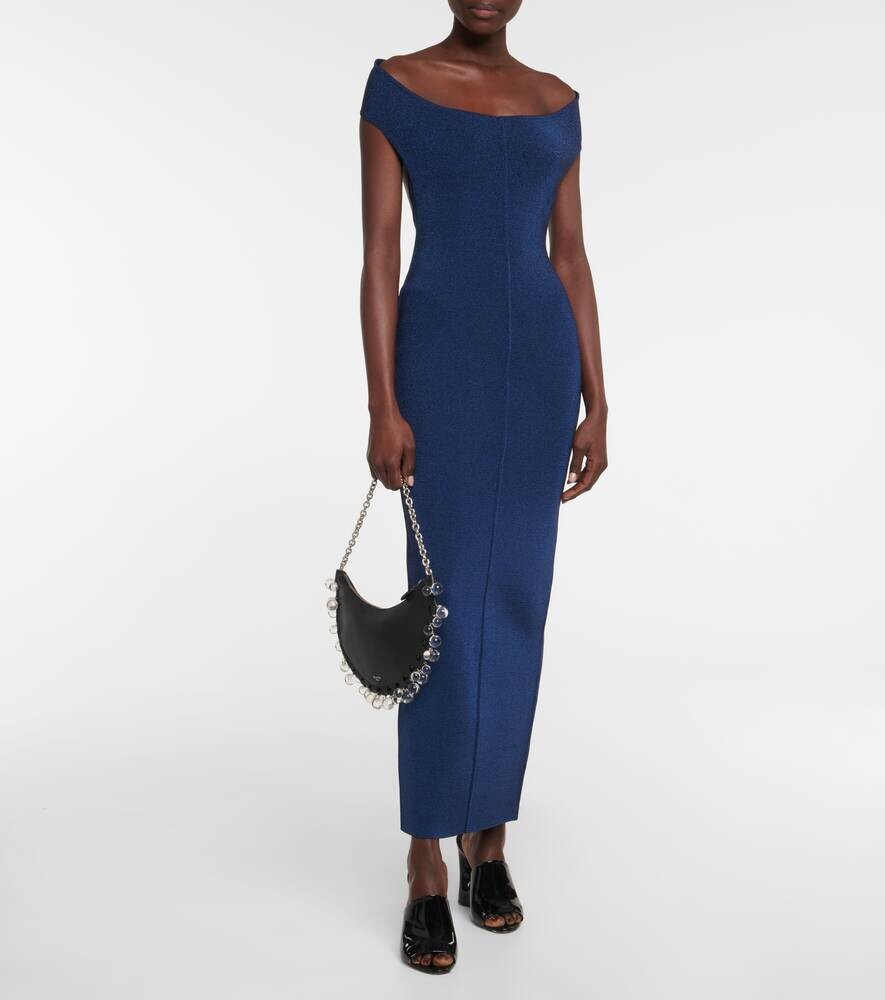 Платье с открытыми плечами из смесовой шерсти с люрексом® ALAÏA, синий — фото 2