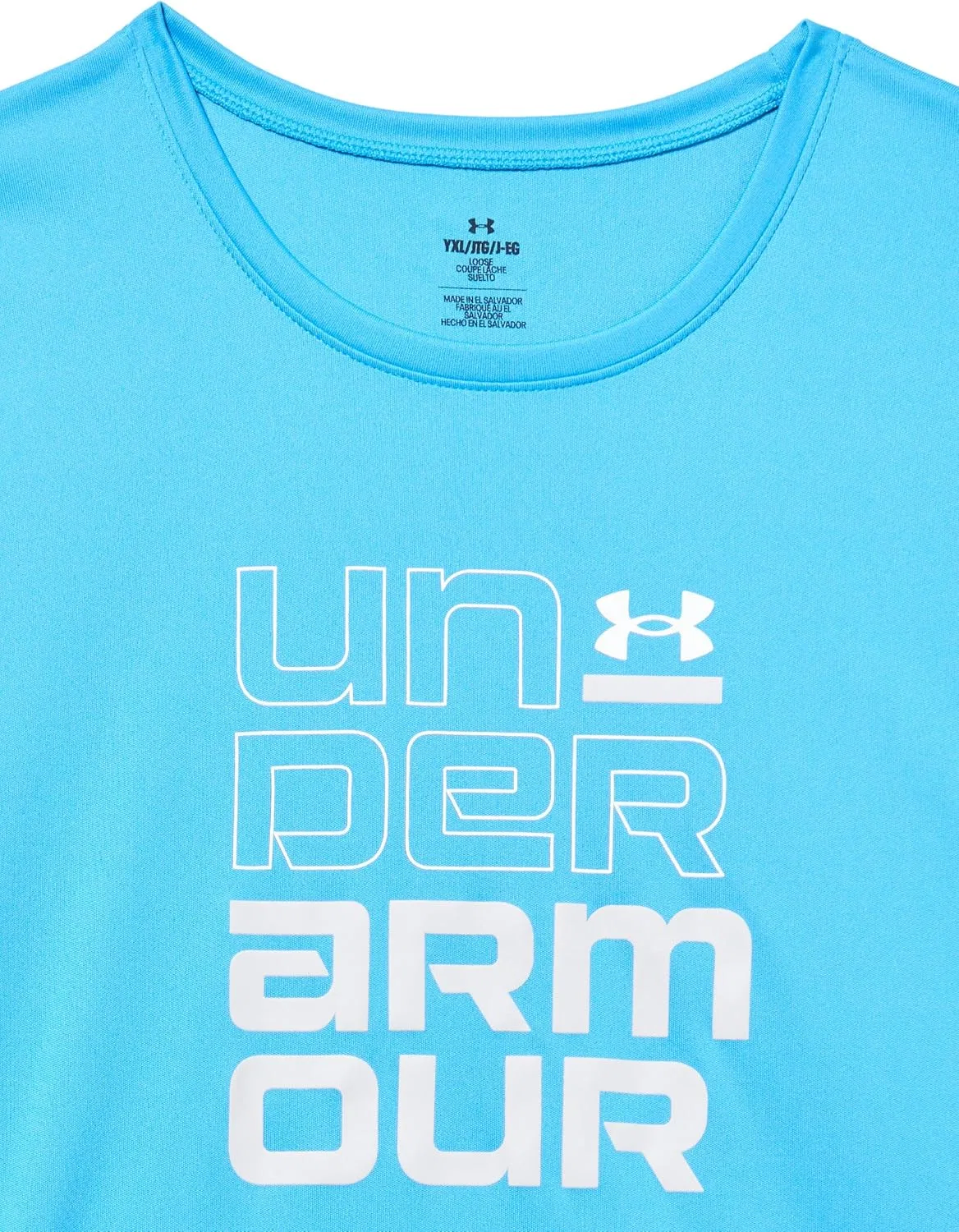 Футболка с коротким рукавом Under Armour Girls' Tech Split Wordmark, Ether Blue / Halo Gray / White — фото 2