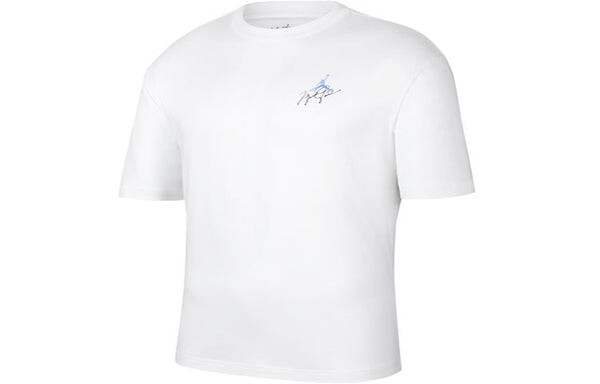 Футболка Men's Air Jordan Minimalistic Back Large Logo Printing Casual Round Neck Short Sleeve White Blue T-Shirt, белый — фото 2
