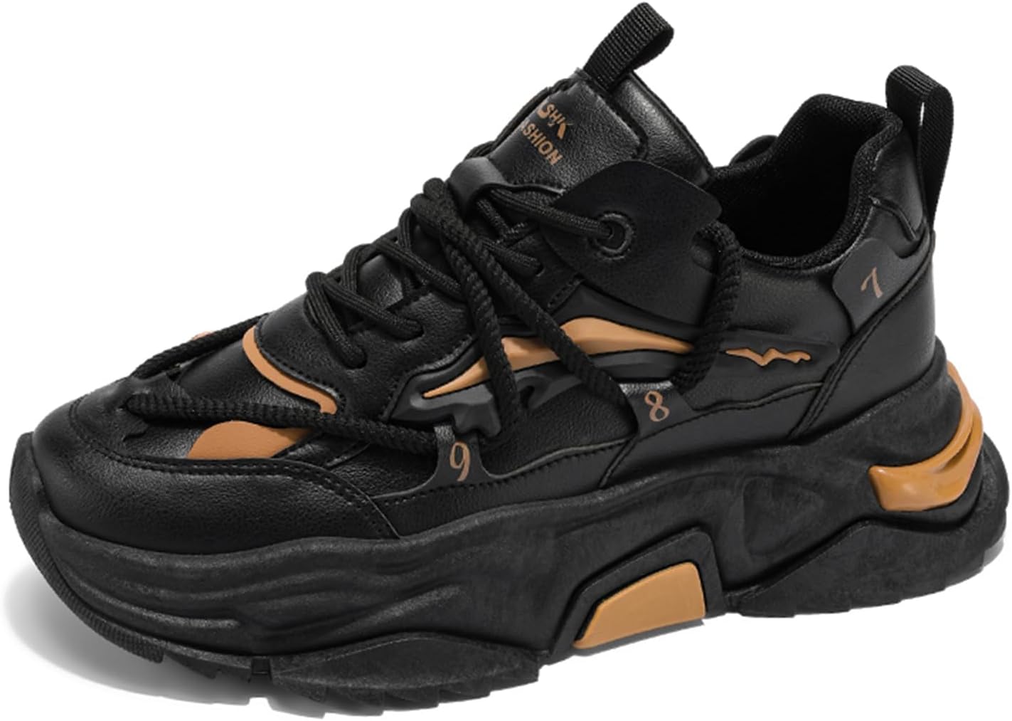 

Мужские повседневные спортивные кроссовки для тенниса, бега и ходьбы, нескользящие массивные модные кроссовки для мужчин Spwagym, черный/оранжевый