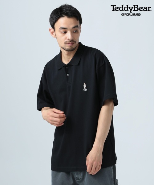 

Футболка-поло с коротким рукавом, с вышивкой в виде плюшевого мишки, антибактериальная BAYFLOW, черный