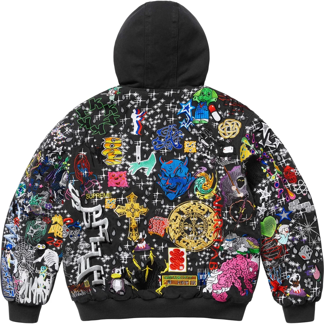

Supreme Аой вышитая рабочая куртка с капюшоном, Black