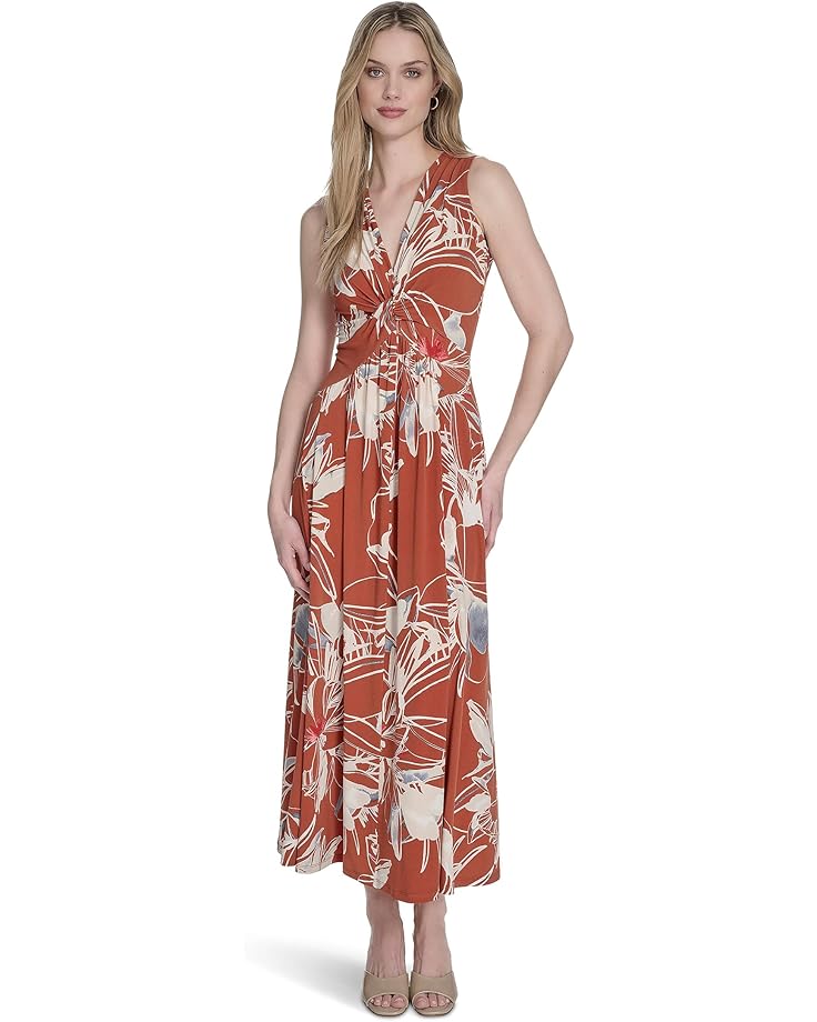 

Платье Calvin Klein Matte Jersey Floral Knot Aline, цвет Terra Multi