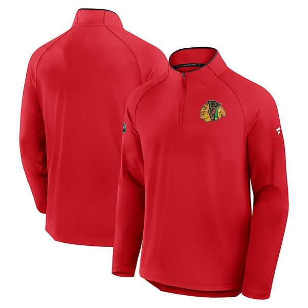 

Мужской красный свитер Chicago Blackhawks Authentic Pro Rink Training Centennial с рукавом реглан и молнией на четверть Fanatics