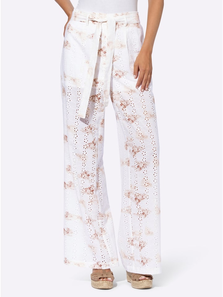 

Брюки с принтом белого и верблюжьего цветов Heine