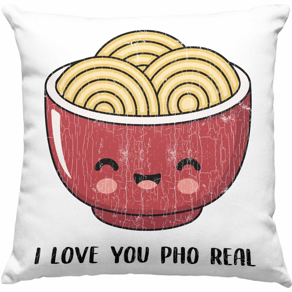 

Тенденция - Декоративная подушка с наполнителем 40x40 I love You Pho Real Love Подарок на День святого Валентина для нее Ему Идея подарка для игры в каламбур с надписью «Лучший друг Рамен» Графика (зеленый) Trendation