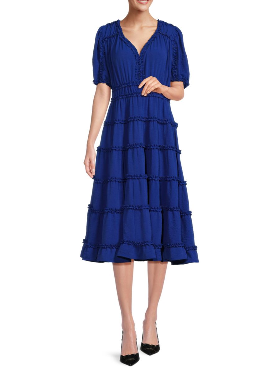 

Платье миди с многоярусной отделкой и оборками Focus by Shani, темно-синий