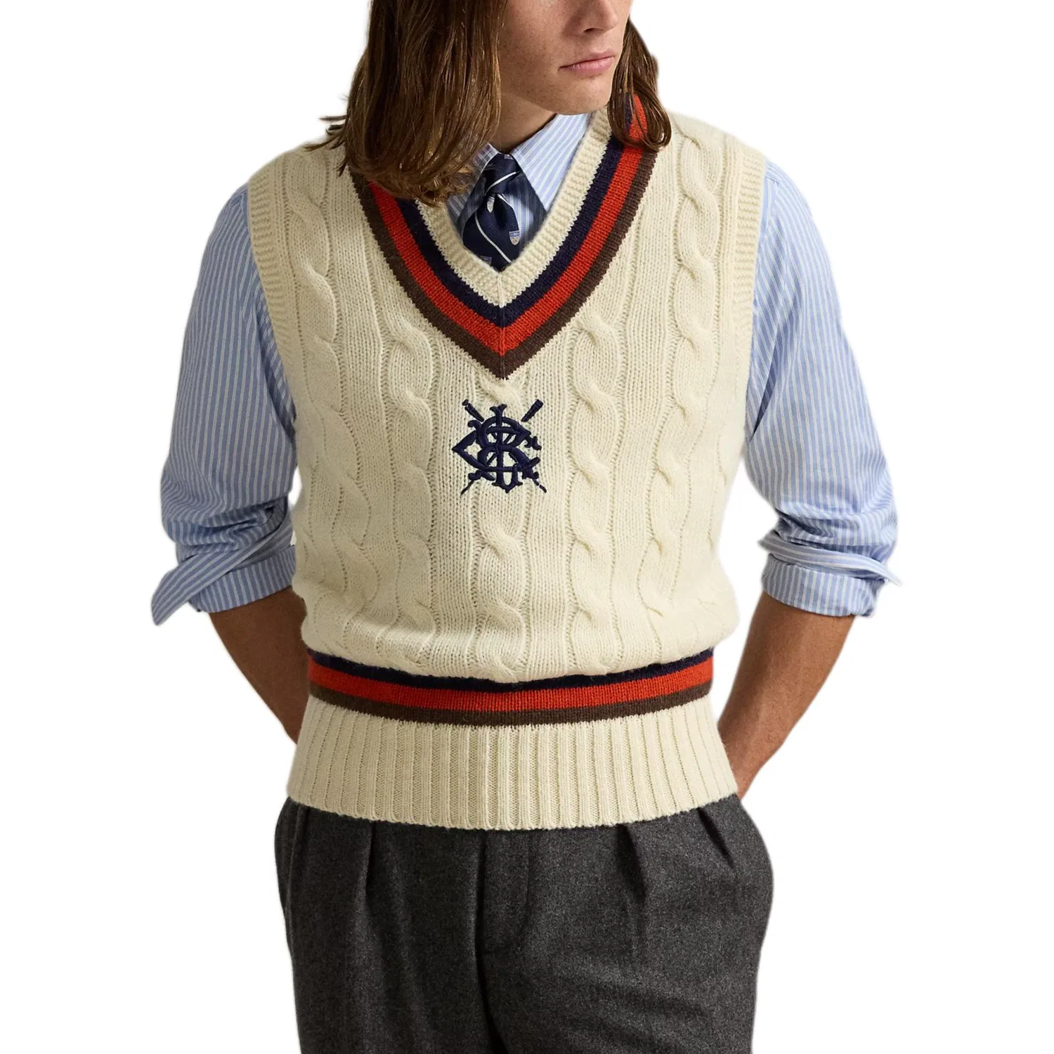 Вязаная жилетка с V-образным вырезом Polo Ralph Lauren Beige — фото 2