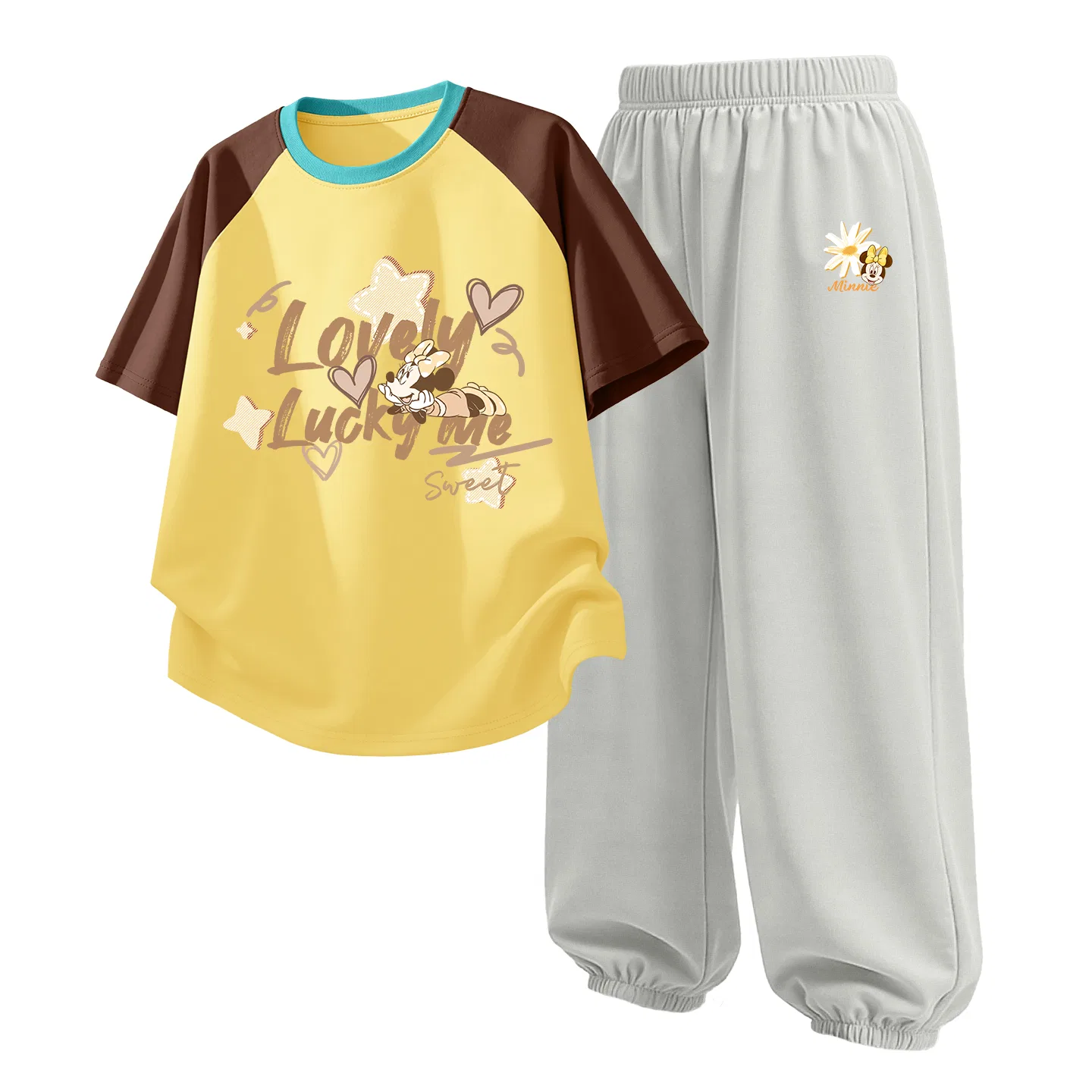Детский спортивный костюм Casual Sportswear 2 Piece Set Disney, Di Cotton Star Brown Yellow+Di Prosperity Flower K Glacier Gray