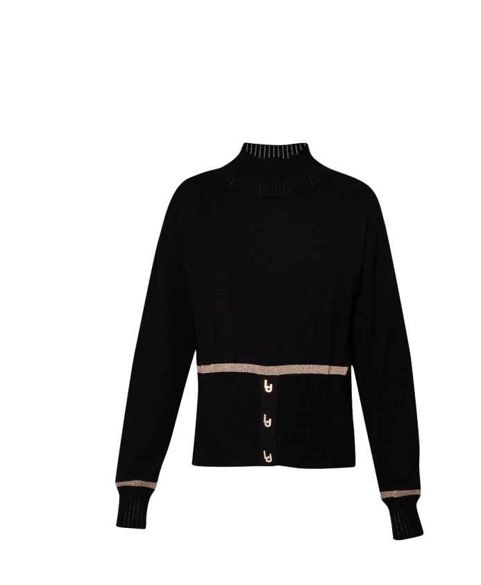 

Черный пуловер, современный V-образный вырез, длинные рукава. Liu Jo, черный