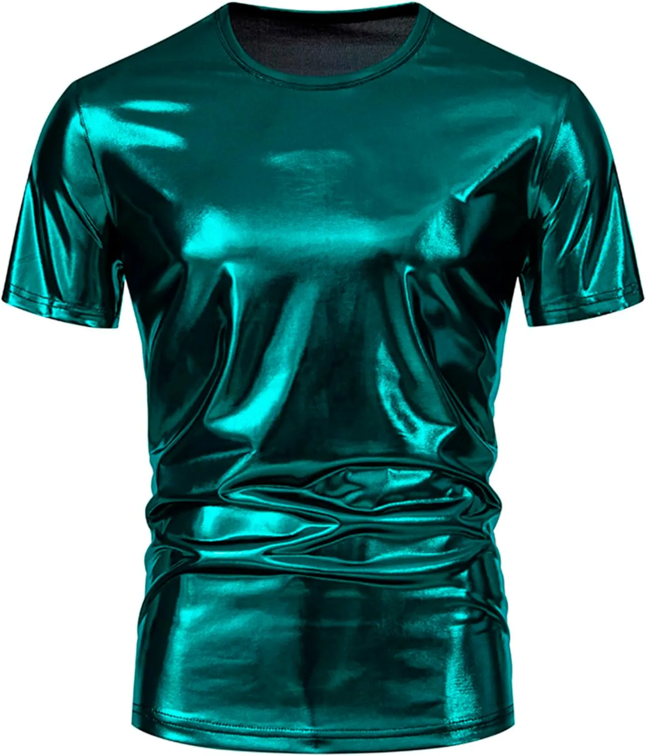 

Uillui мужская металлическая футболка 70s Gold/Sliver блестящая рубашка с коротким рукавом