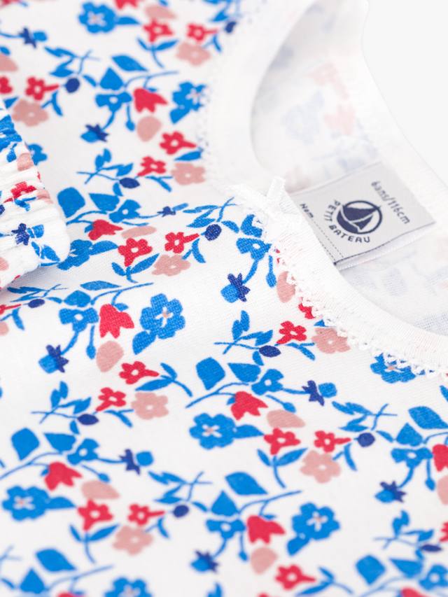 Детский хлопковый комплект пижамы с цветочным принтом шорти Petit Bateau, Marshmallow/Multico — фото 4