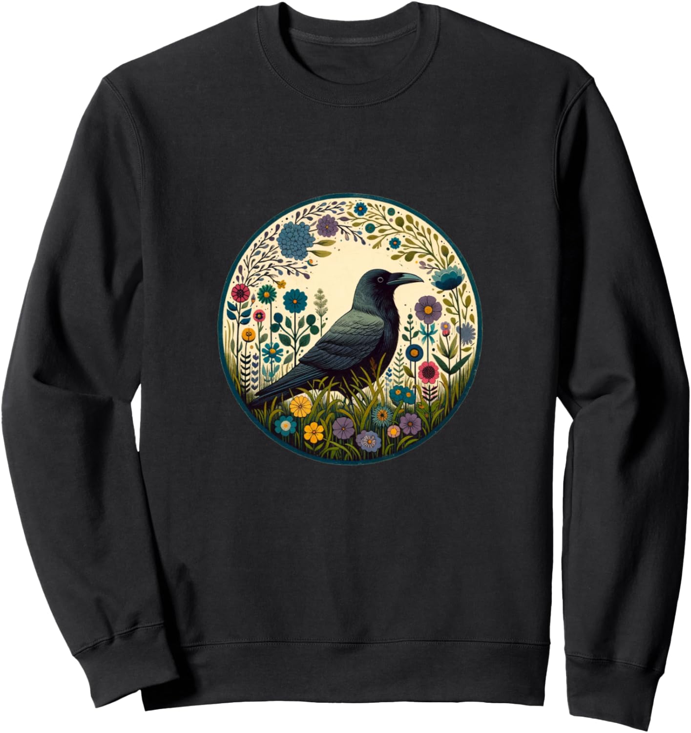 

Толстовка с изображением ворона и полевого цветка, черная толстовка с вороном Cottagecore Snugg, Черный, Толстовка с изображением ворона и полевого цветка, черная толстовка с вороном Cottagecore Snugg