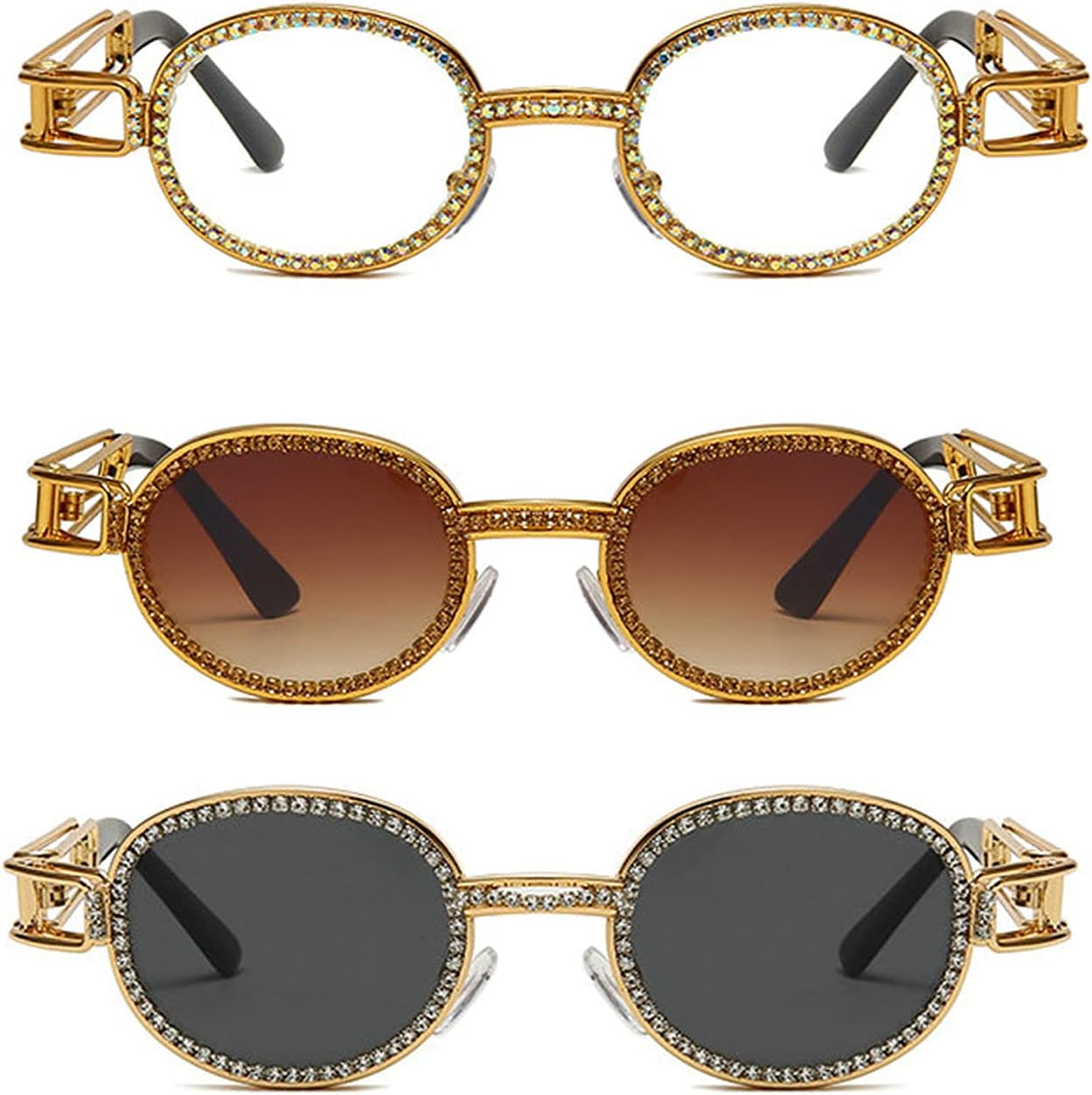 

Винтажные солнцезащитные очки COTIA с круглыми бриллиантами для мужчин и женщин, овальные, с кристаллами и металлическим покрытием, в стиле панк, модные очки с защитой от УФ-излучения UV400, White&tea&gray