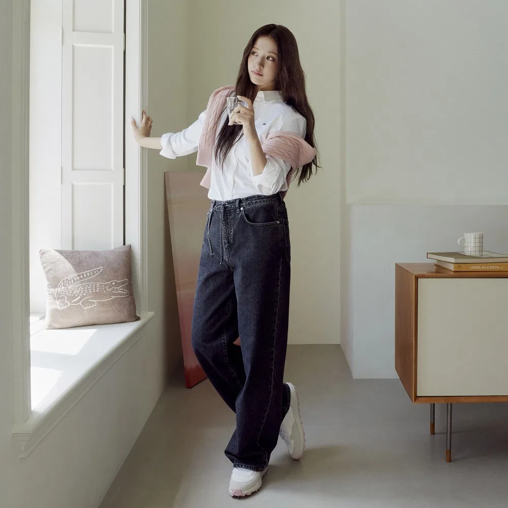 Джинсы Lacoste широкие женские, чёрные