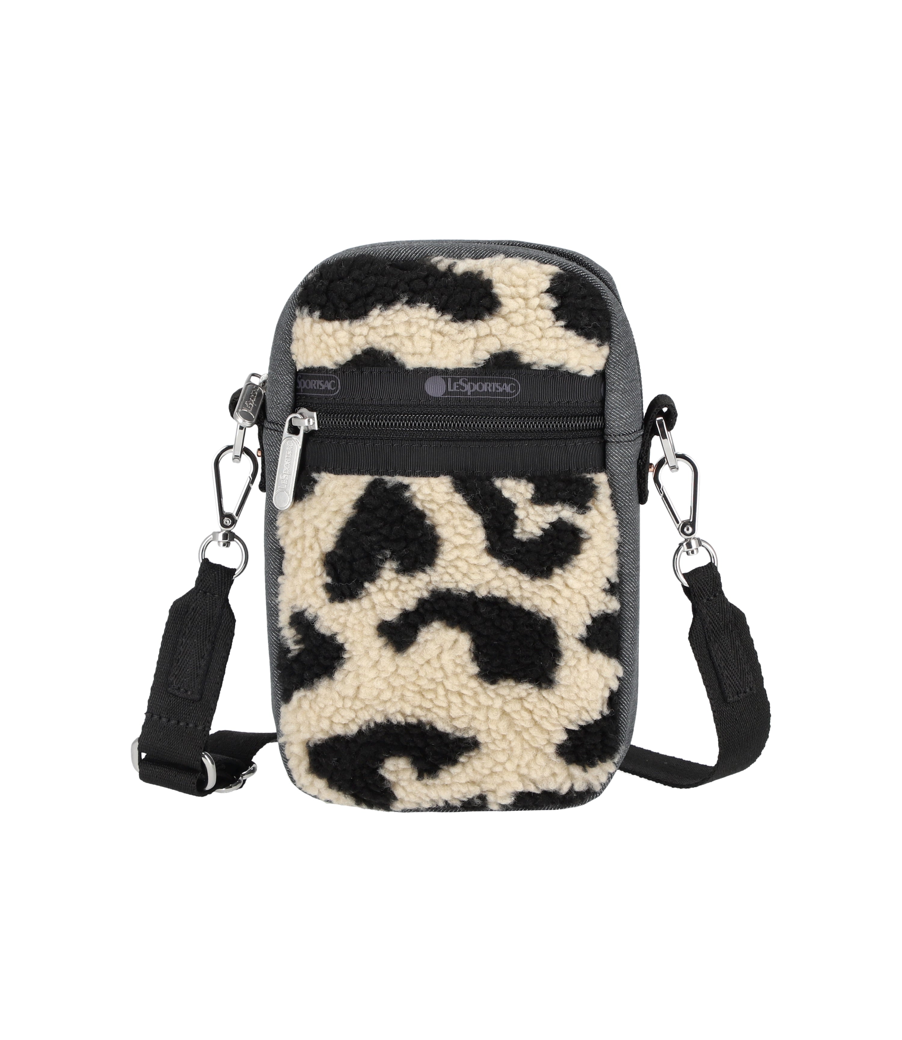 

Сумка через плечо для телефона из денима LeSportsac, цвет black denim/leopard sherpa, Черный, Сумка через плечо для телефона из денима LeSportsac, цвет black denim/leopard sherpa