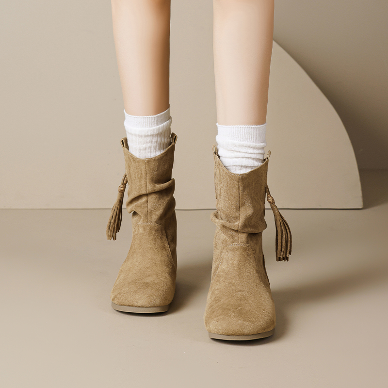 AGSDON Женские полусапожки каштановые хаки, цвет Khaki — фото 4