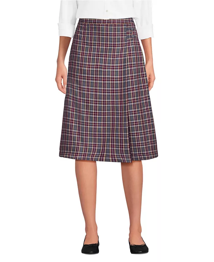 

Женская клетчатая юбка А-силуэта ниже колена Lands' End, серый