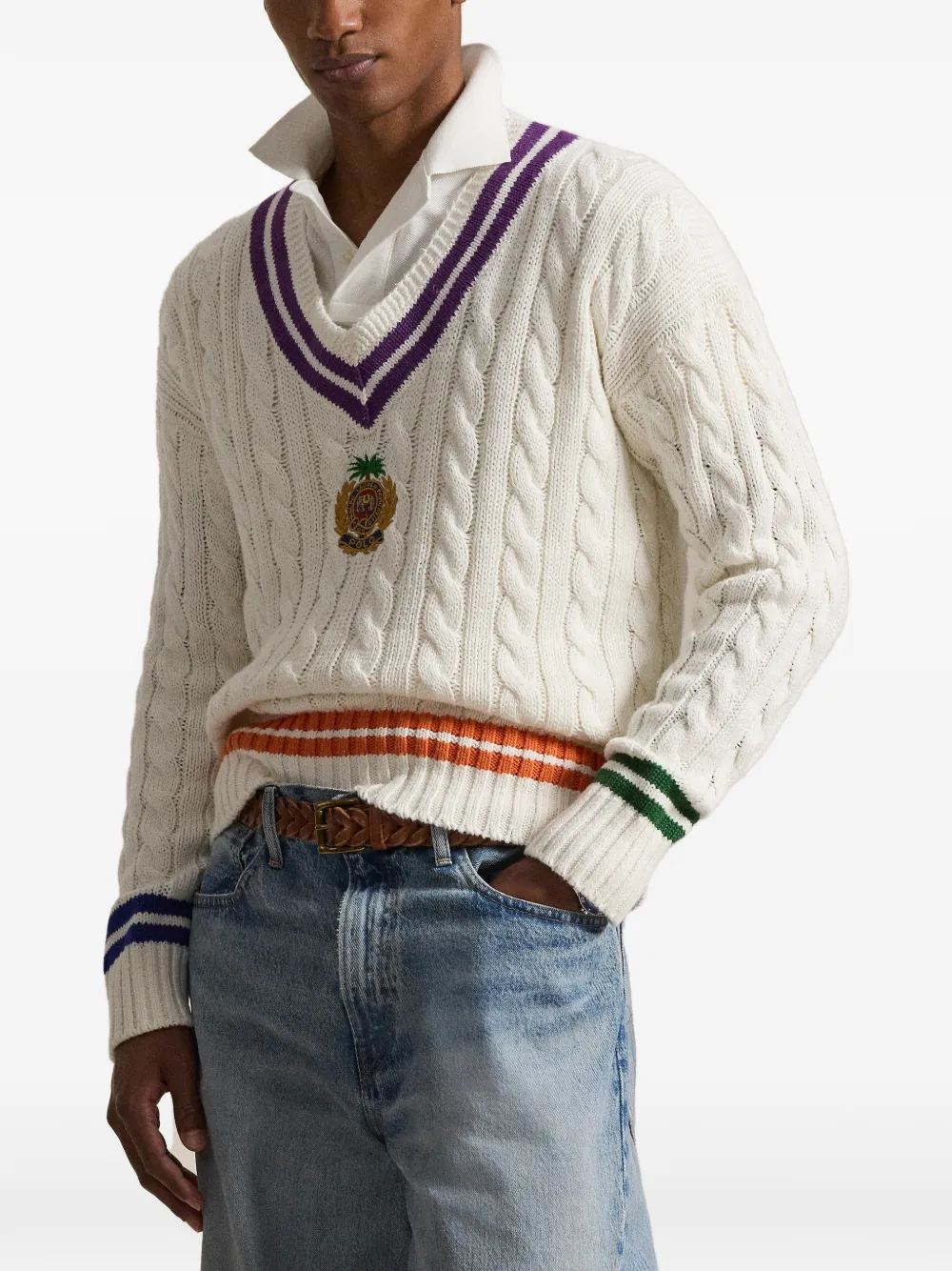 Вязаный свитер с V-образным вырезом Polo Ralph Lauren, белый — фото 2