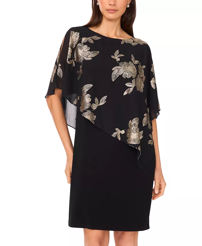 

Женское короткое платье с накидкой из фольги MSK, черный