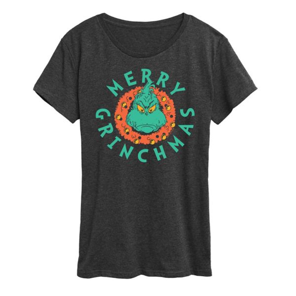

Женская футболка Dr Seuss "Гринч — веселого Гринчмаса" Licensed Character, серый