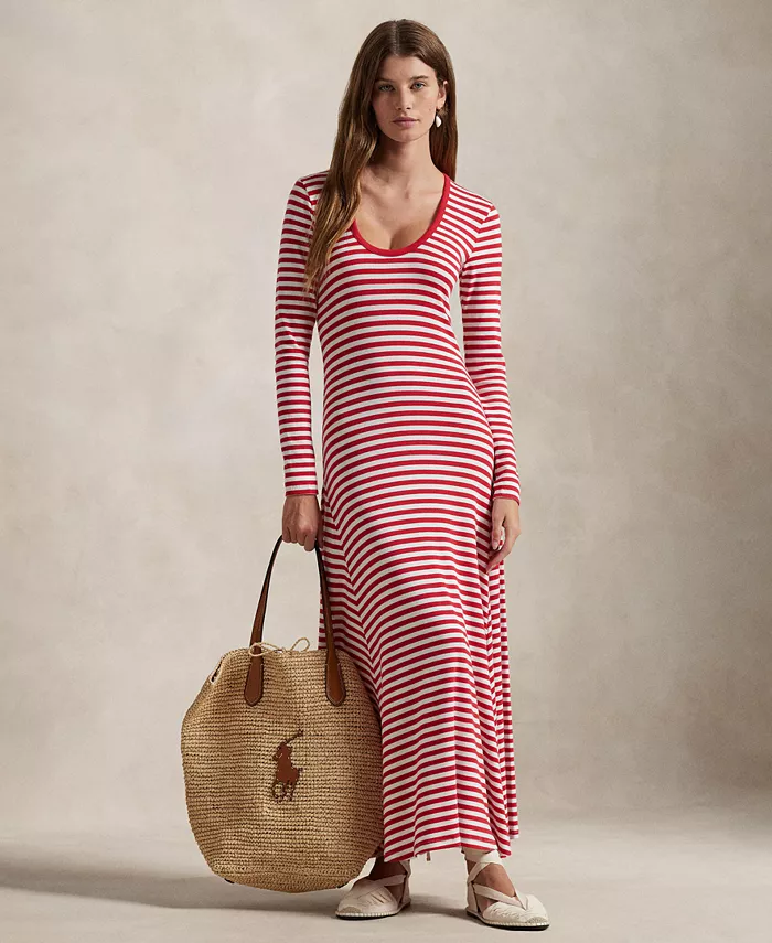 

Женское платье с круглым вырезом в полоску Polo Ralph Lauren, красный
